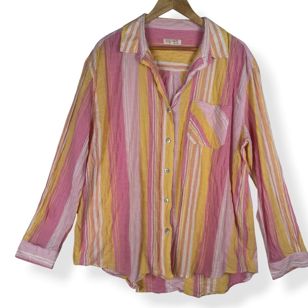 Escape by Habitat Top Size Large Crinkle Coastal Resort Relaxed Striped Pastel